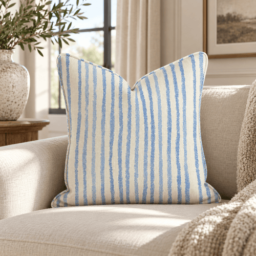 Blue Raspberry Stripes Throw Pillow throw pillow - Hillcroft Home