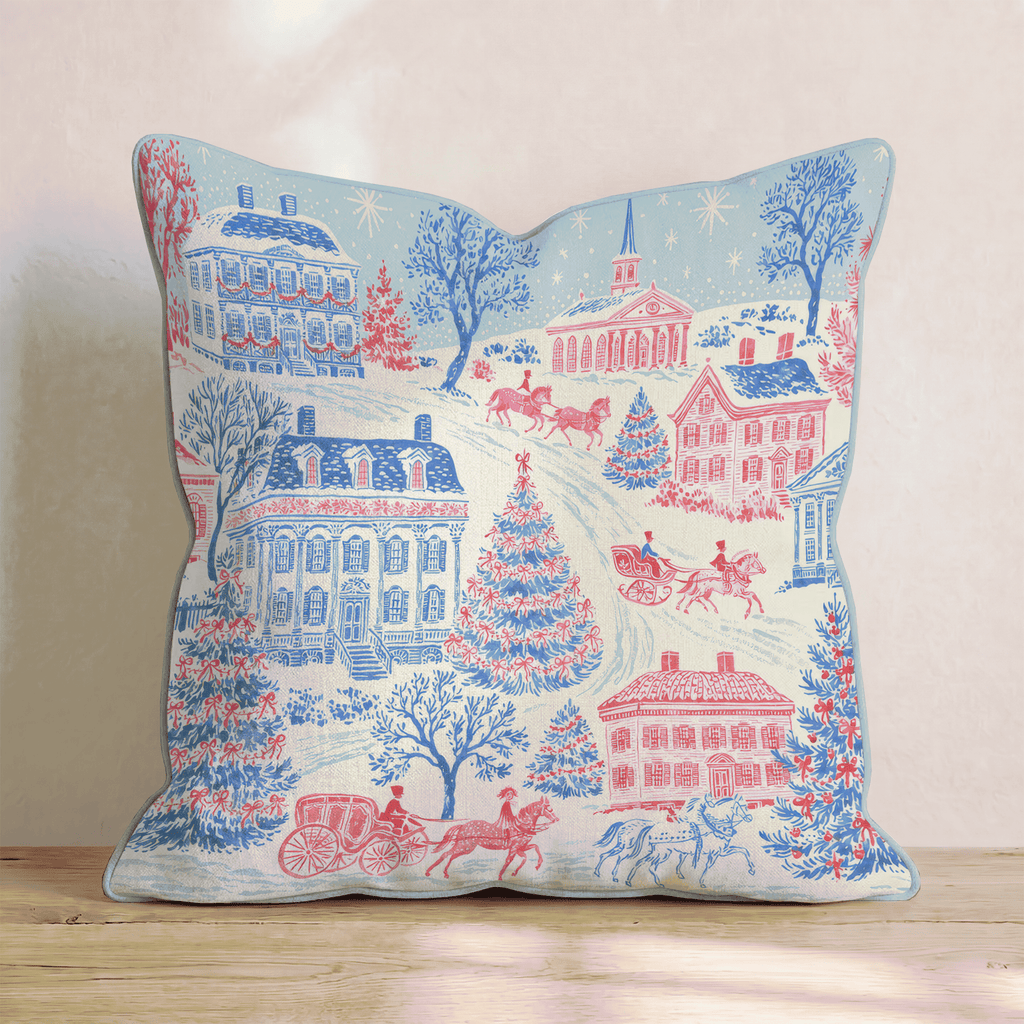 Blue Toile Village Throw Pillow - Hillcroft Home