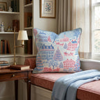 Blue Toile Village Throw Pillow - Hillcroft Home