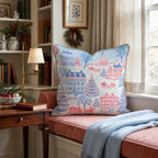 Blue Toile Village Throw Pillow throw pillow - Hillcroft Home