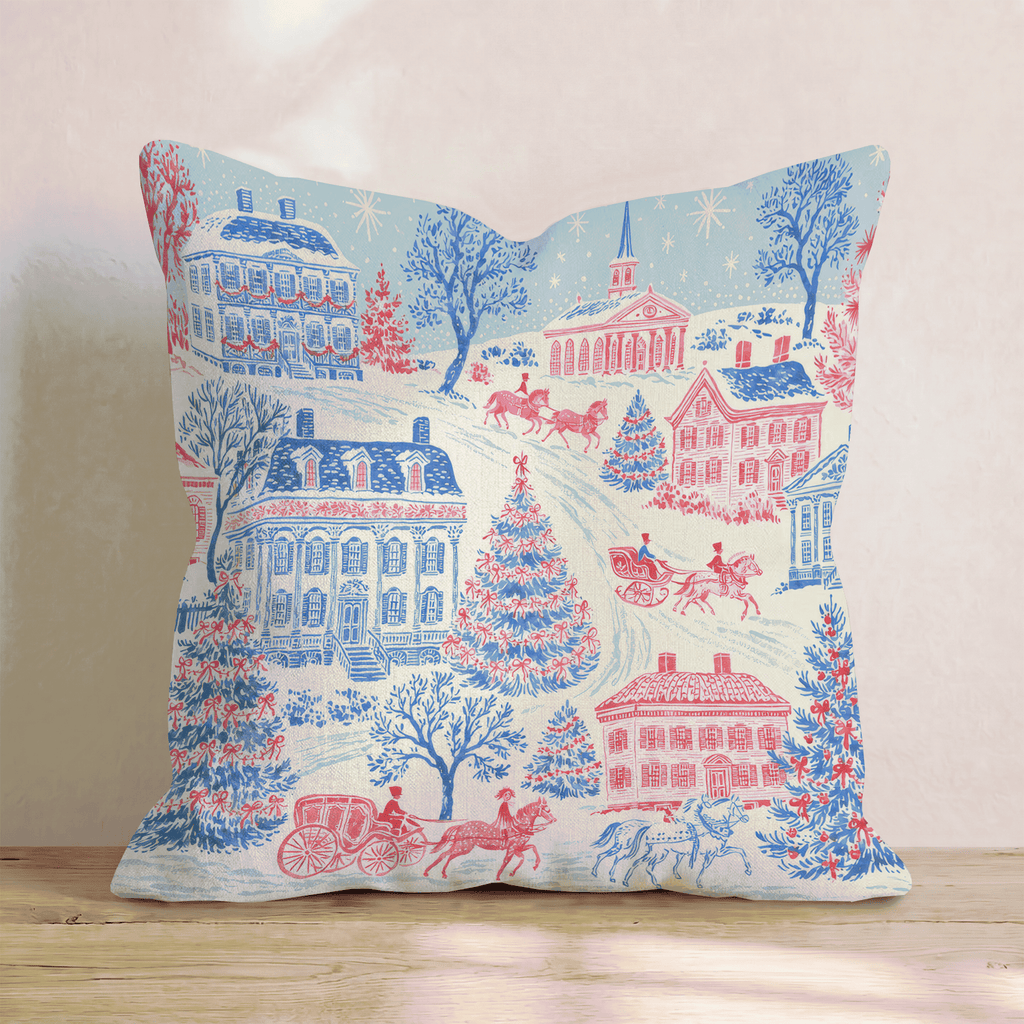 Blue Toile Village Throw Pillow - Hillcroft Home