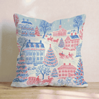 Blue Toile Village Throw Pillow - Hillcroft Home
