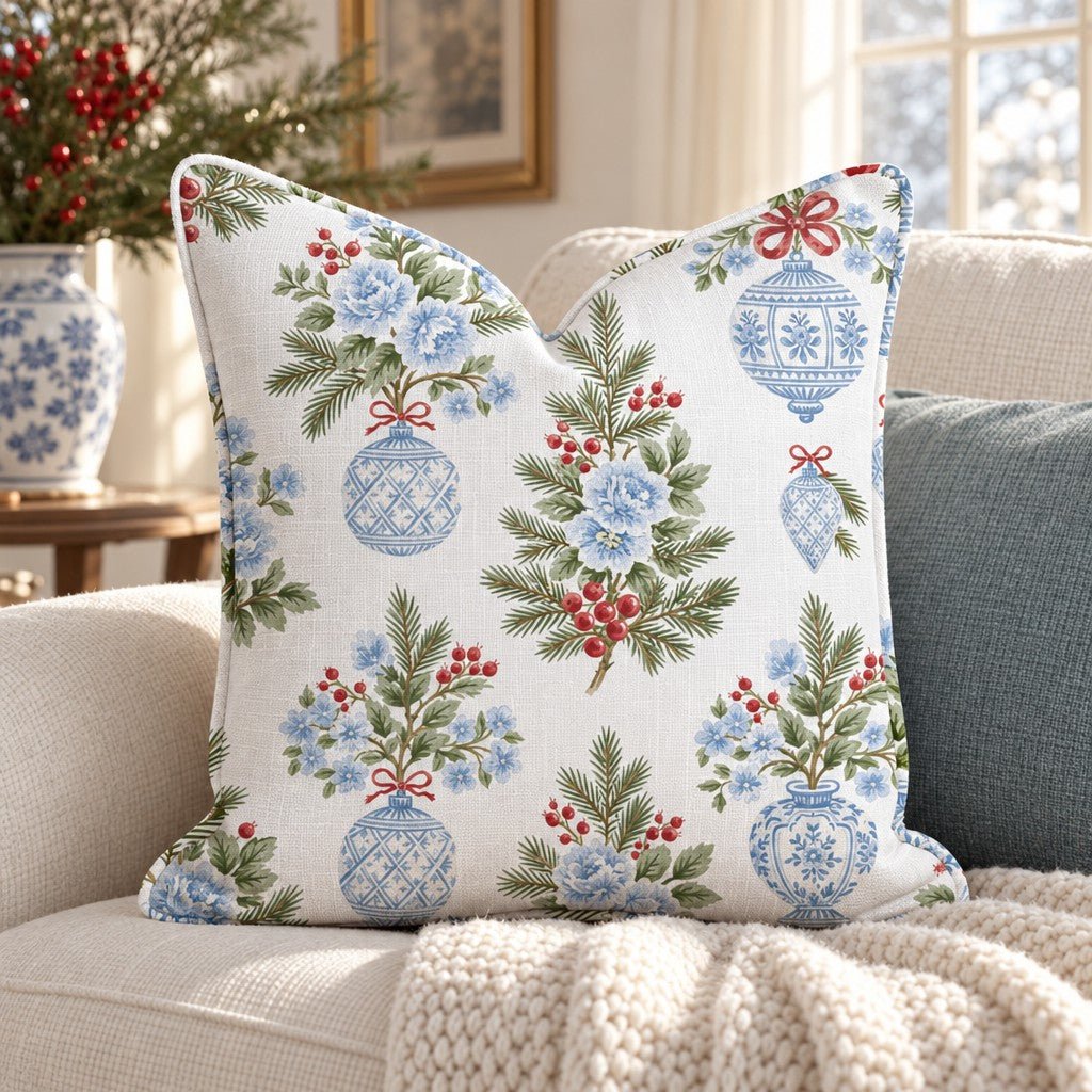 Blue & White Bauble Throw Pillow throw pillow - Hillcroft Home