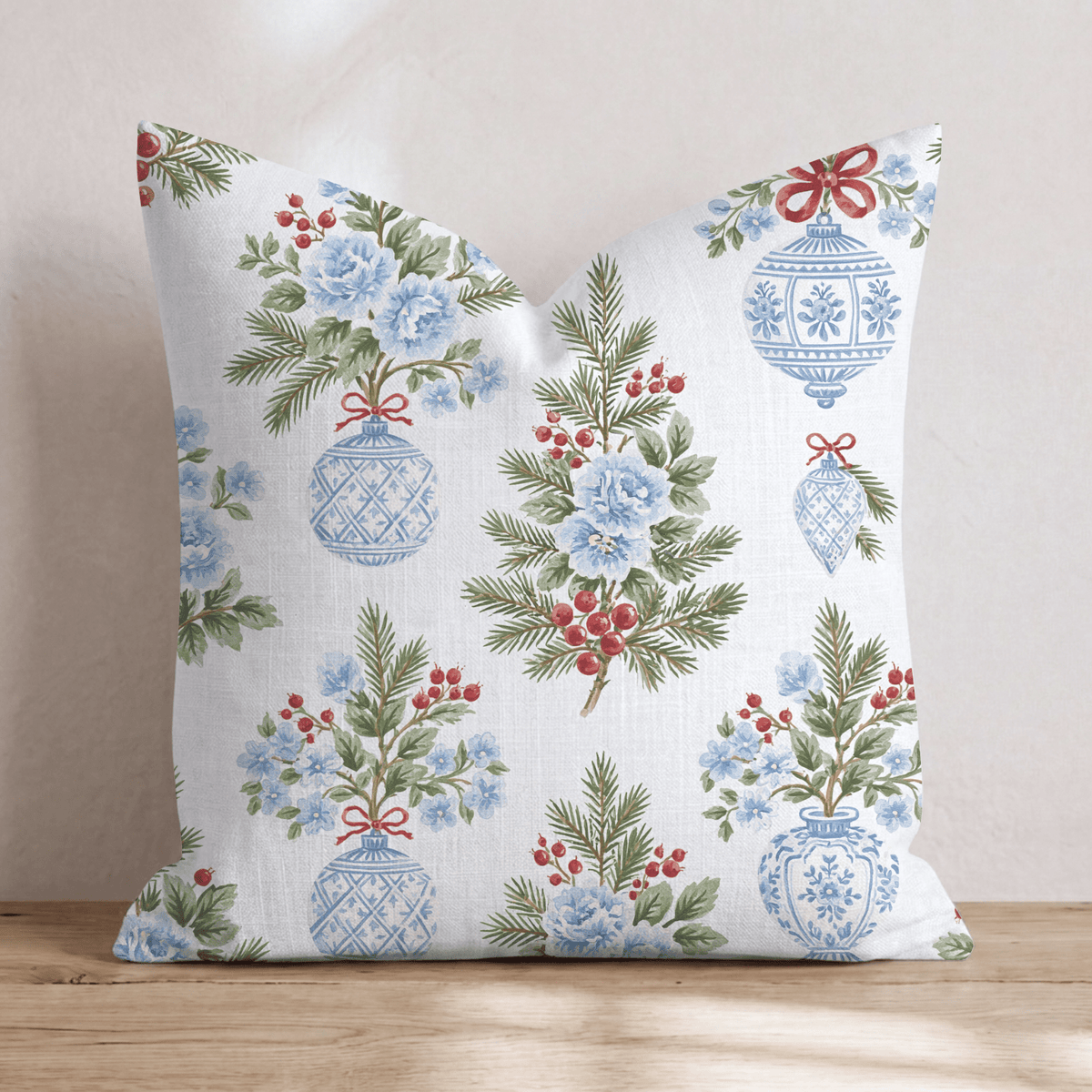 Blue & White Bauble Throw Pillow throw pillow - Hillcroft Home