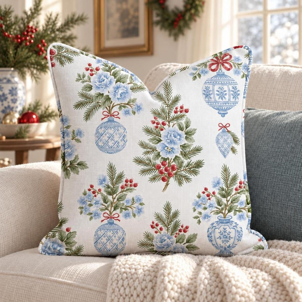Blue & White Bauble Throw Pillow throw pillow - Hillcroft Home