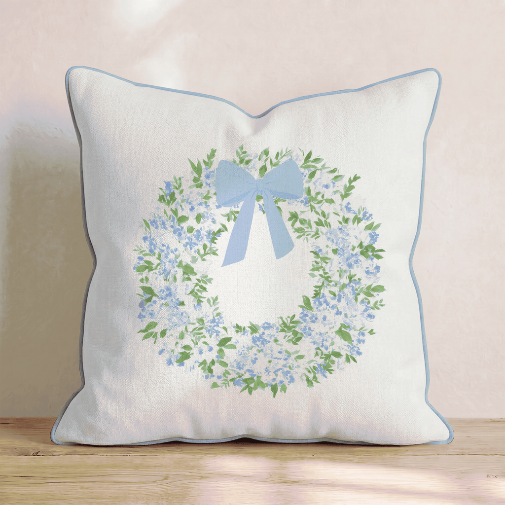 Blue Wreath Throw Pillow - Hillcroft Home