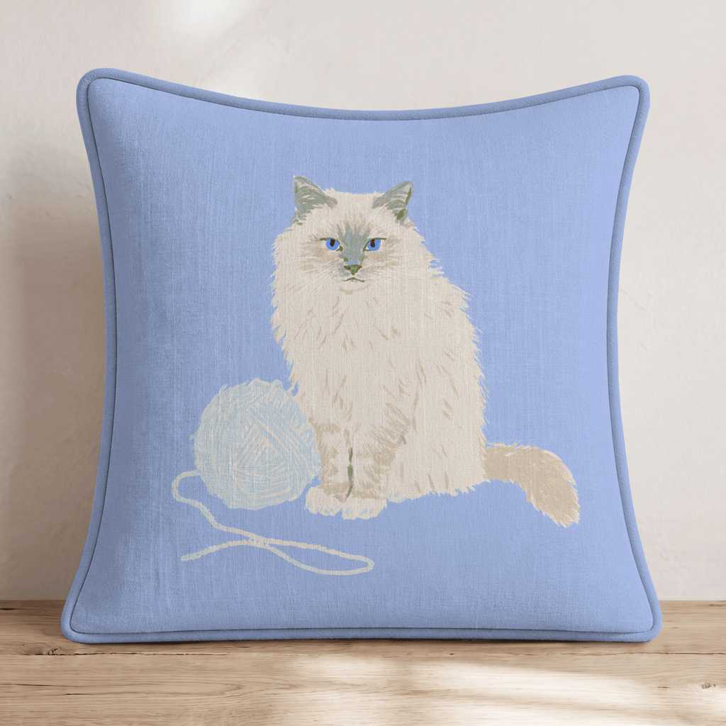 Blue Yarn Ragdoll Throw Pillow - Hillcroft Home