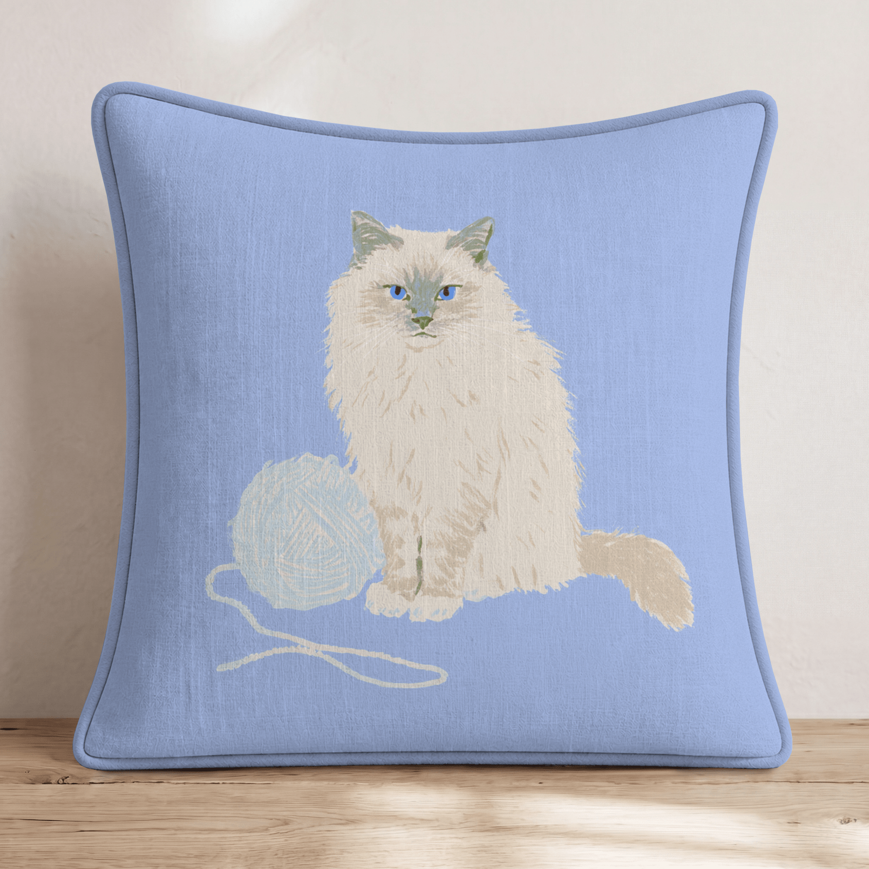 Blue Yarn Ragdoll Throw Pillow - Hillcroft Home