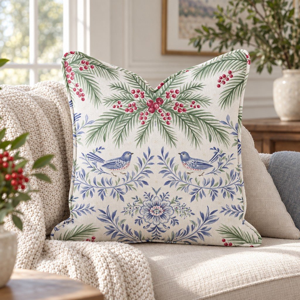 Bluebird Boughs Throw Pillow throw pillow - Hillcroft Home