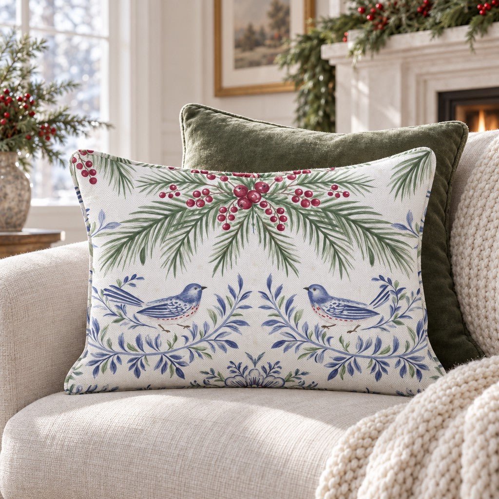 Bluebird Boughs Throw Pillow throw pillow - Hillcroft Home