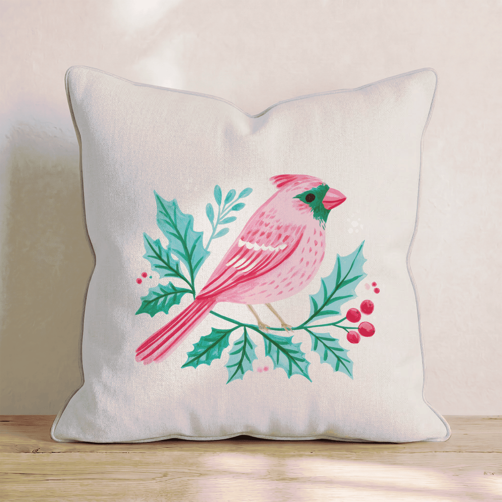 Blush Cardinal Holly Branch Throw Pillow - Hillcroft Home
