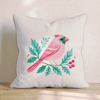 Blush Cardinal Holly Branch Throw Pillow - Hillcroft Home
