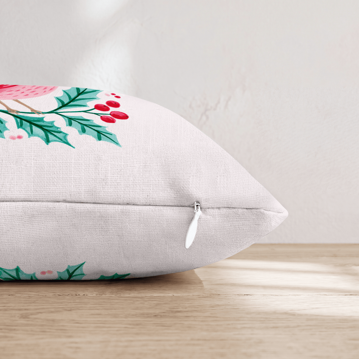 Blush Cardinal Holly Branch Throw Pillow - Hillcroft Home
