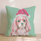 Blush Cavalier King Charles Spaniel Santa Cap Throw Pillow - Hillcroft Home
