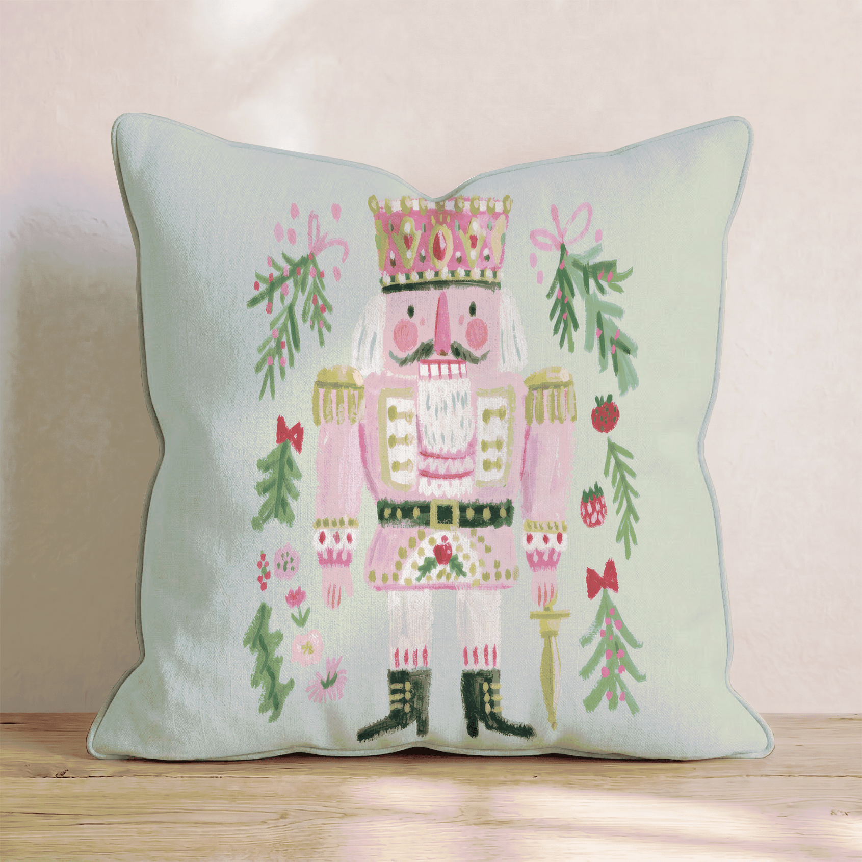 Blush Crown Nutcracker Throw Pillow - Hillcroft Home
