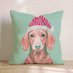 Blush Dachshund Santa Cap Throw Pillow - Hillcroft Home