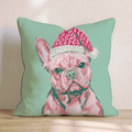 Blush French Bulldog Santa Cap Throw Pillow - Hillcroft Home