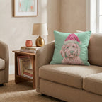 Blush Goldendoodle Santa Cap Throw Pillow - Hillcroft Home
