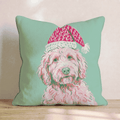 Blush Goldendoodle Santa Cap Throw Pillow - Hillcroft Home