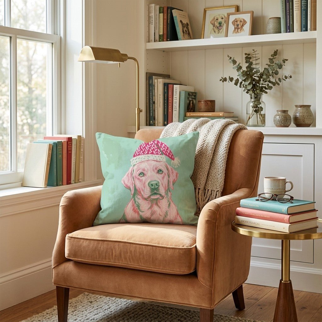 Blush Labrador Retriever Santa Cap Throw Pillow - Hillcroft Home