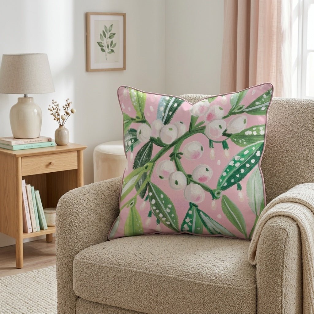 Blush Mistletoe Sprig Throw Pillow - Hillcroft Home