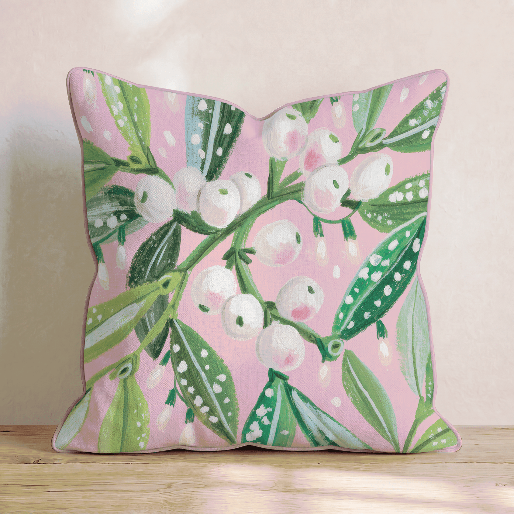 Blush Mistletoe Sprig Throw Pillow - Hillcroft Home