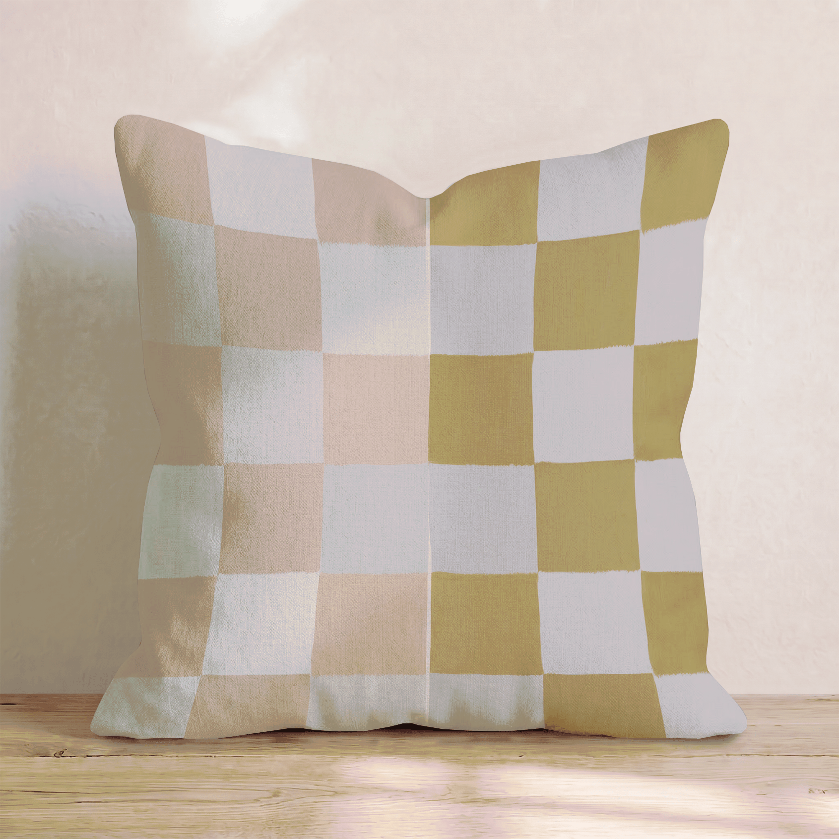 Blush Mustard Split Check Throw Pillow - Hillcroft Home