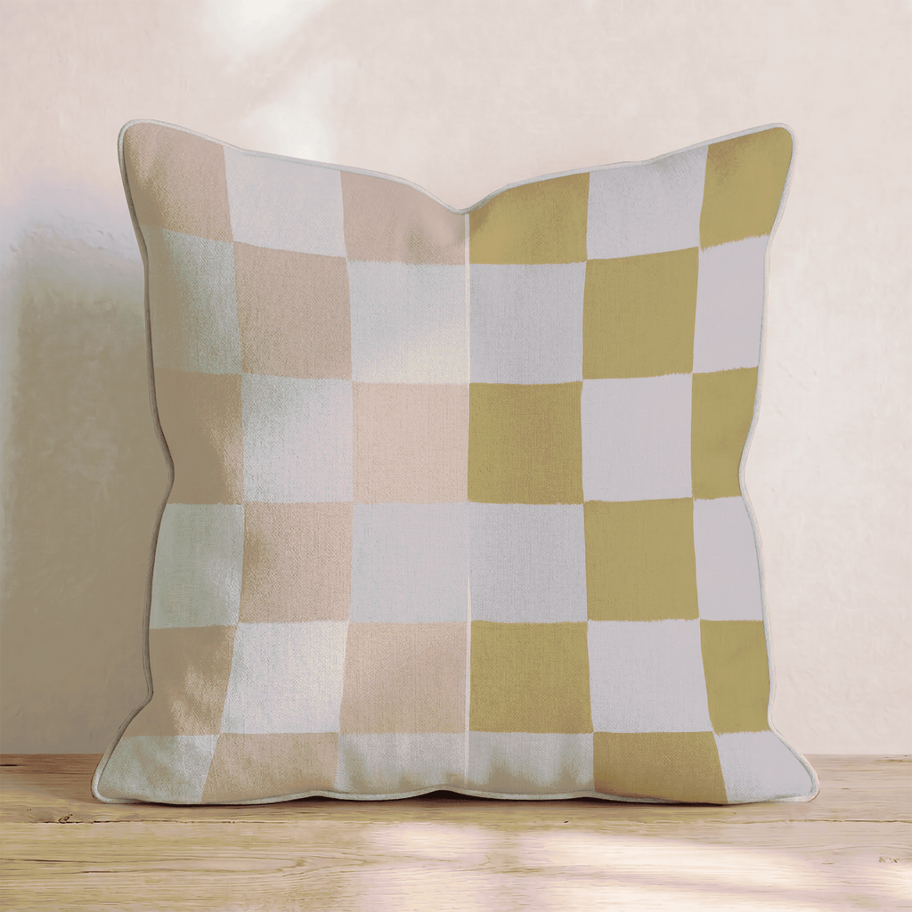 Blush Mustard Split Check Throw Pillow - Hillcroft Home