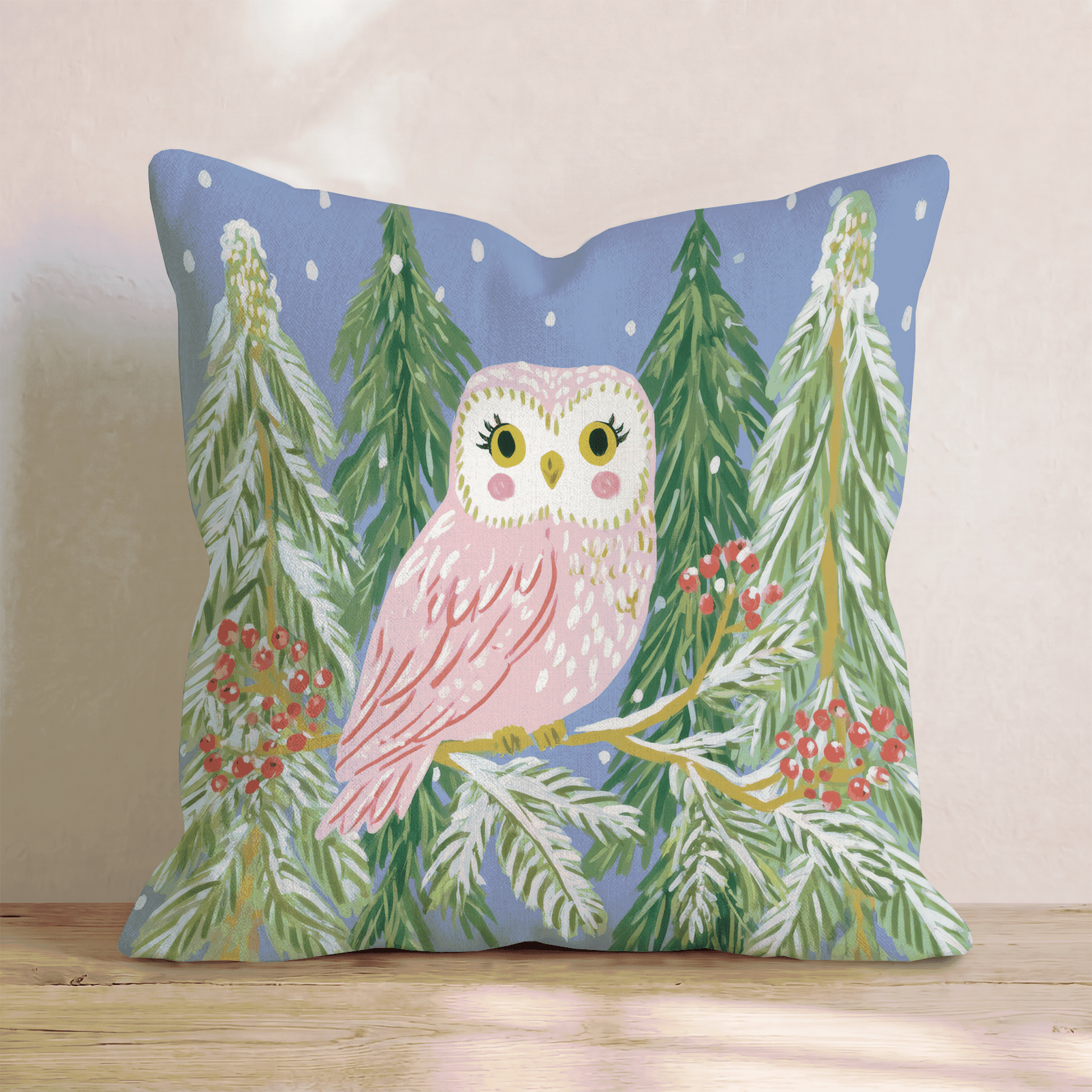 Blush Owl Woods Throw Pillow - Hillcroft Home
