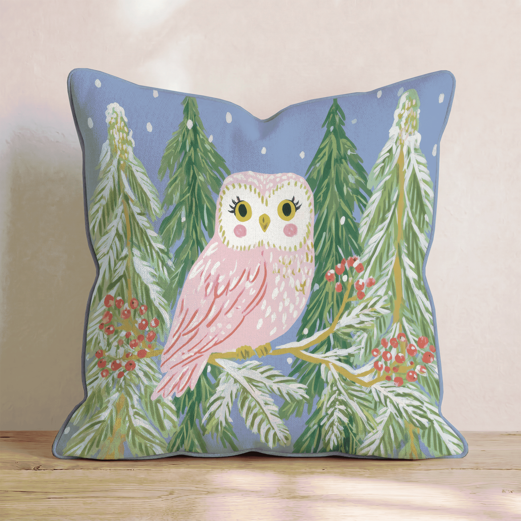 Blush Owl Woods Throw Pillow - Hillcroft Home