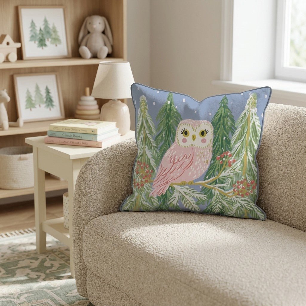 Blush Owl Woods Throw Pillow - Hillcroft Home