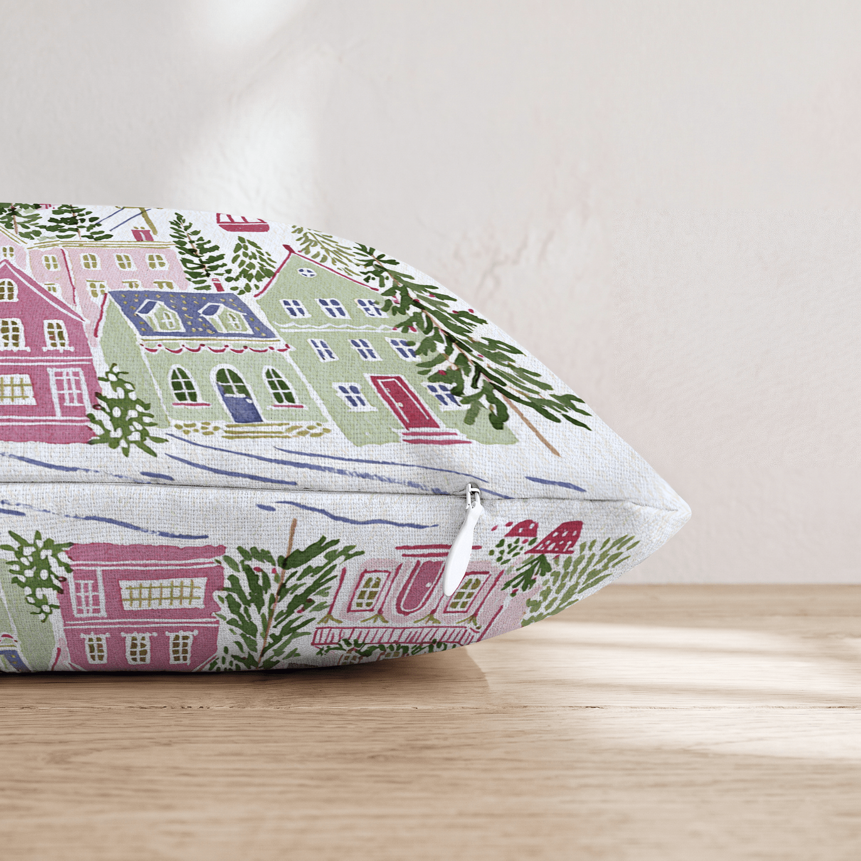 Blush Peak Ski Village Throw Pillow - Hillcroft Home