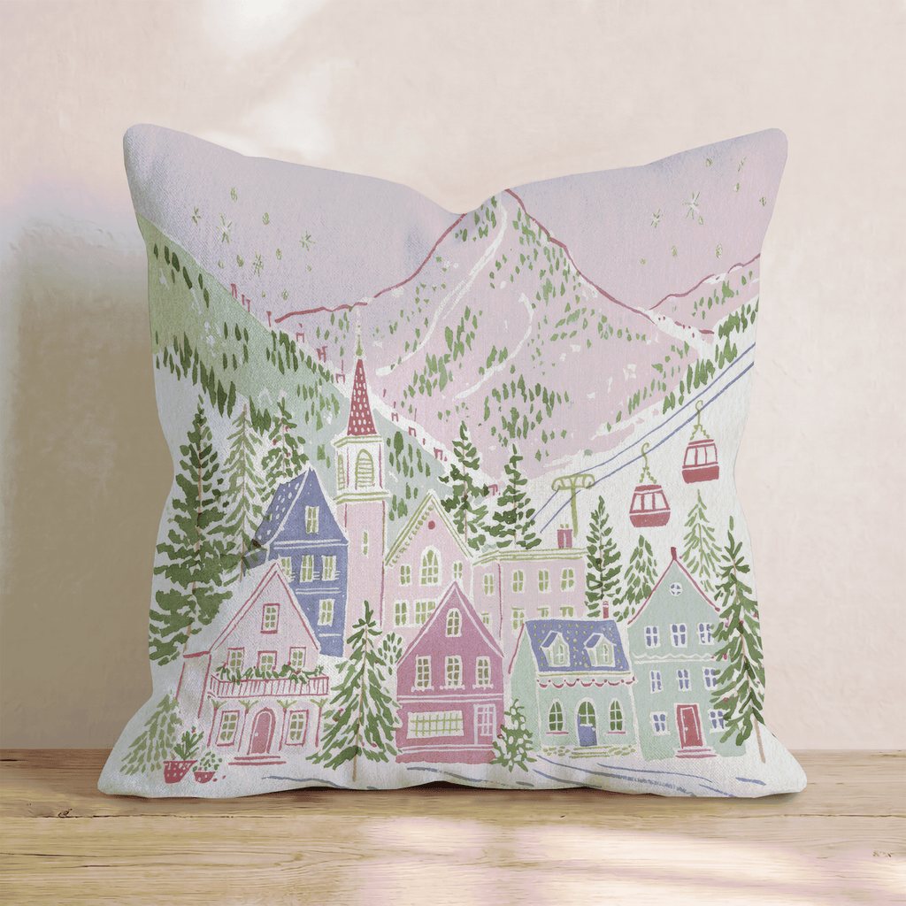 Blush Peak Ski Village Throw Pillow - Hillcroft Home