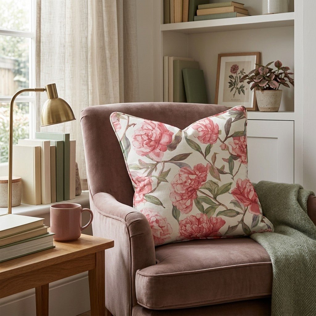 Blush Peony Trail Throw Pillow - Hillcroft Home