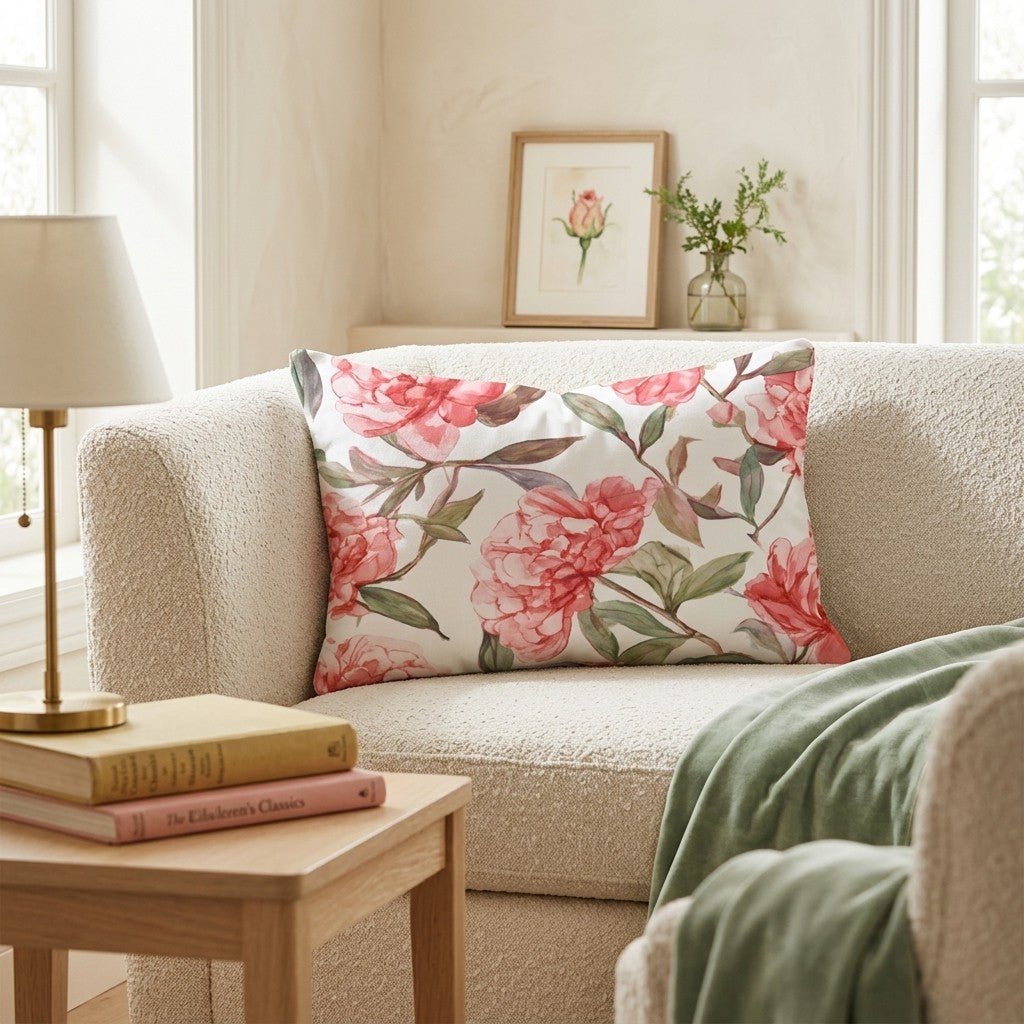 Blush Peony Trail Throw Pillow - Hillcroft Home