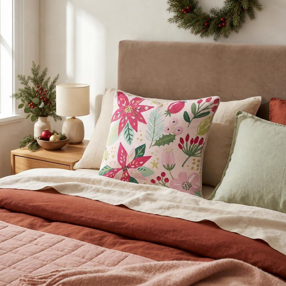Blush Poinsettia Garden Throw Pillow throw pillow - Hillcroft Home