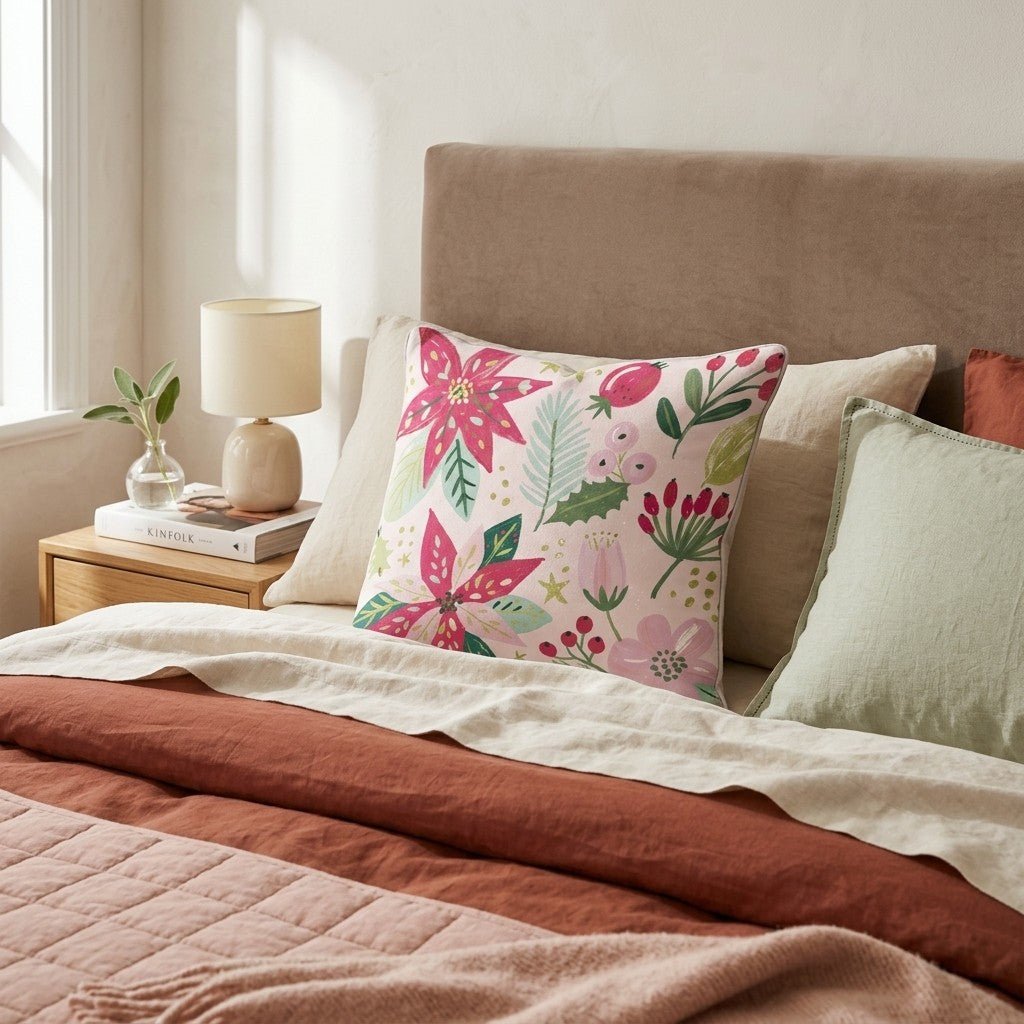 Blush Poinsettia Garden Throw Pillow - Hillcroft Home