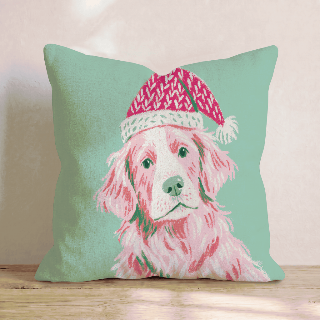 Blush Retriever Santa Cap Throw Pillow - Hillcroft Home