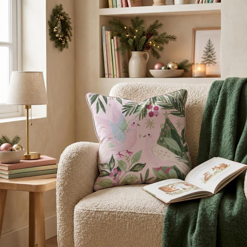 Blush Turtle Doves Throw Pillow throw pillow - Hillcroft Home