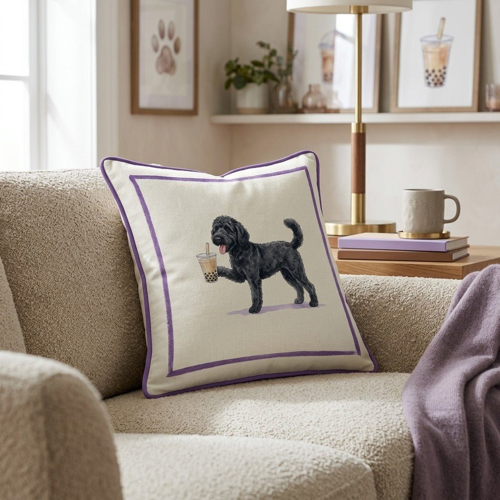 Boba Black Goldendoodle Throw Pillow - Hillcroft Home
