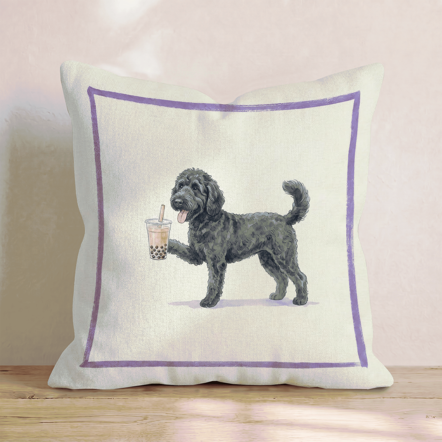 Boba Black Goldendoodle Throw Pillow - Hillcroft Home