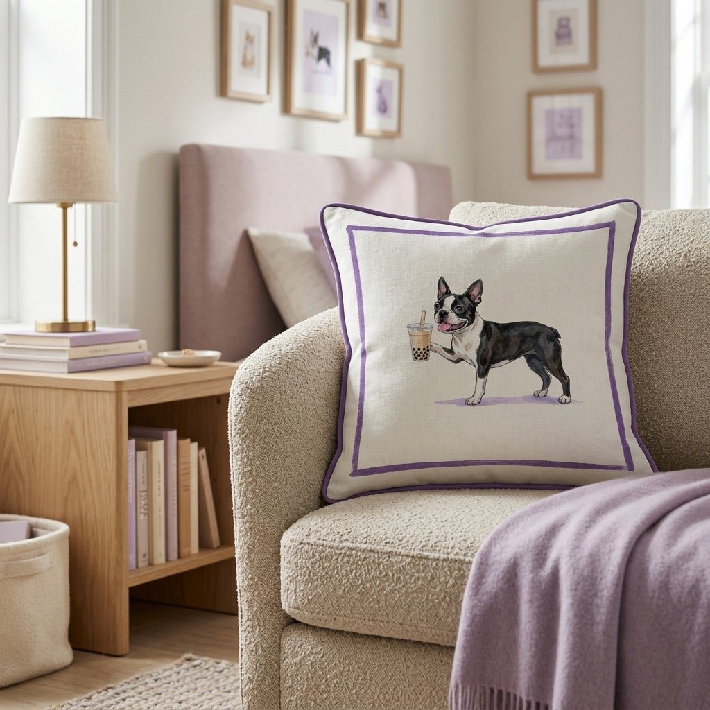 Boba Boston Terrier Throw Pillow - Hillcroft Home