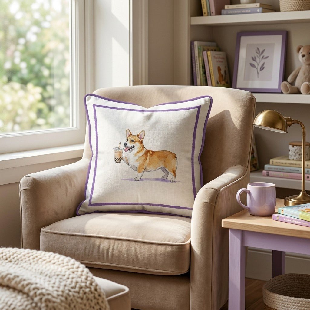Boba Corgi Throw Pillow - Hillcroft Home