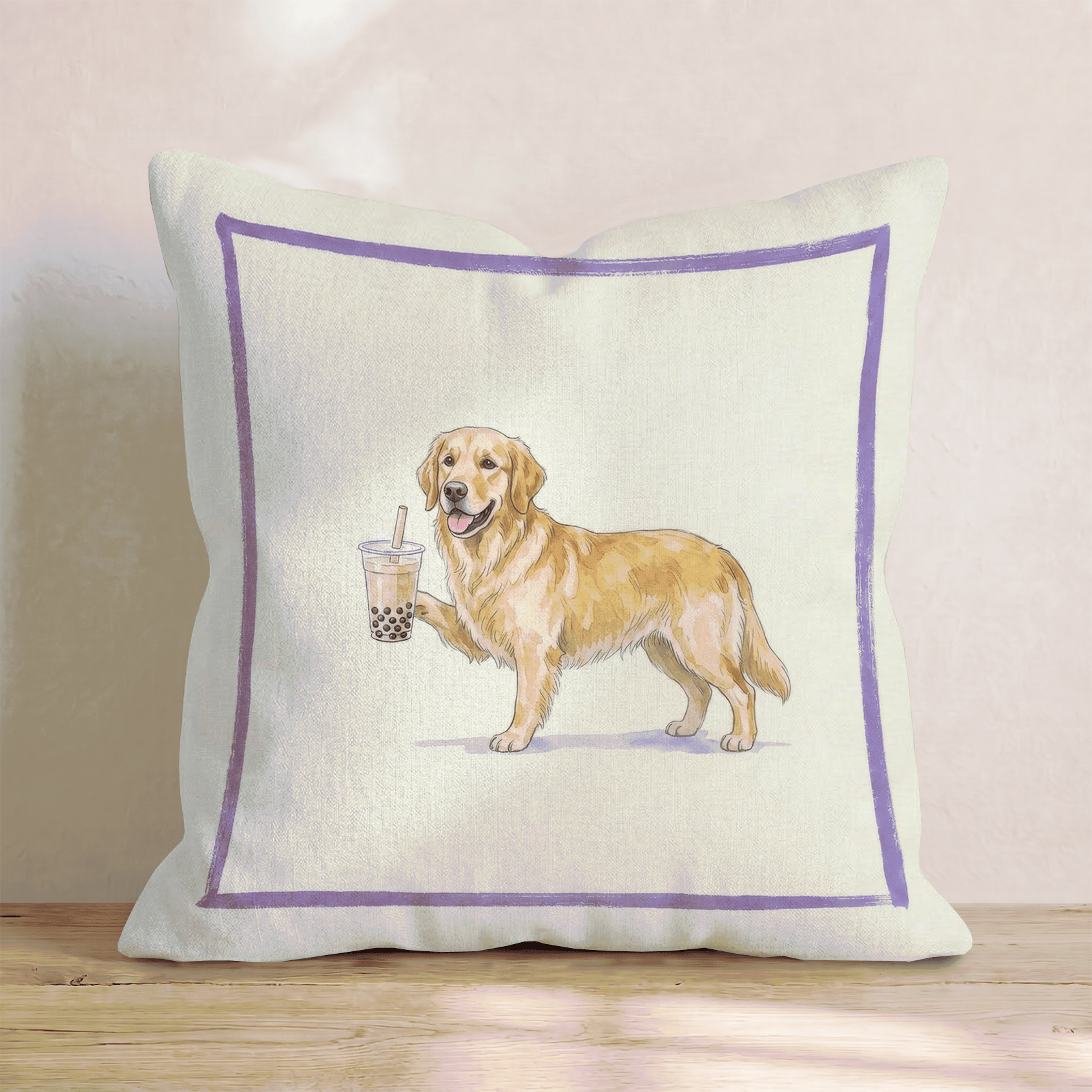 Boba Golden Retriever Throw Pillow - Hillcroft Home