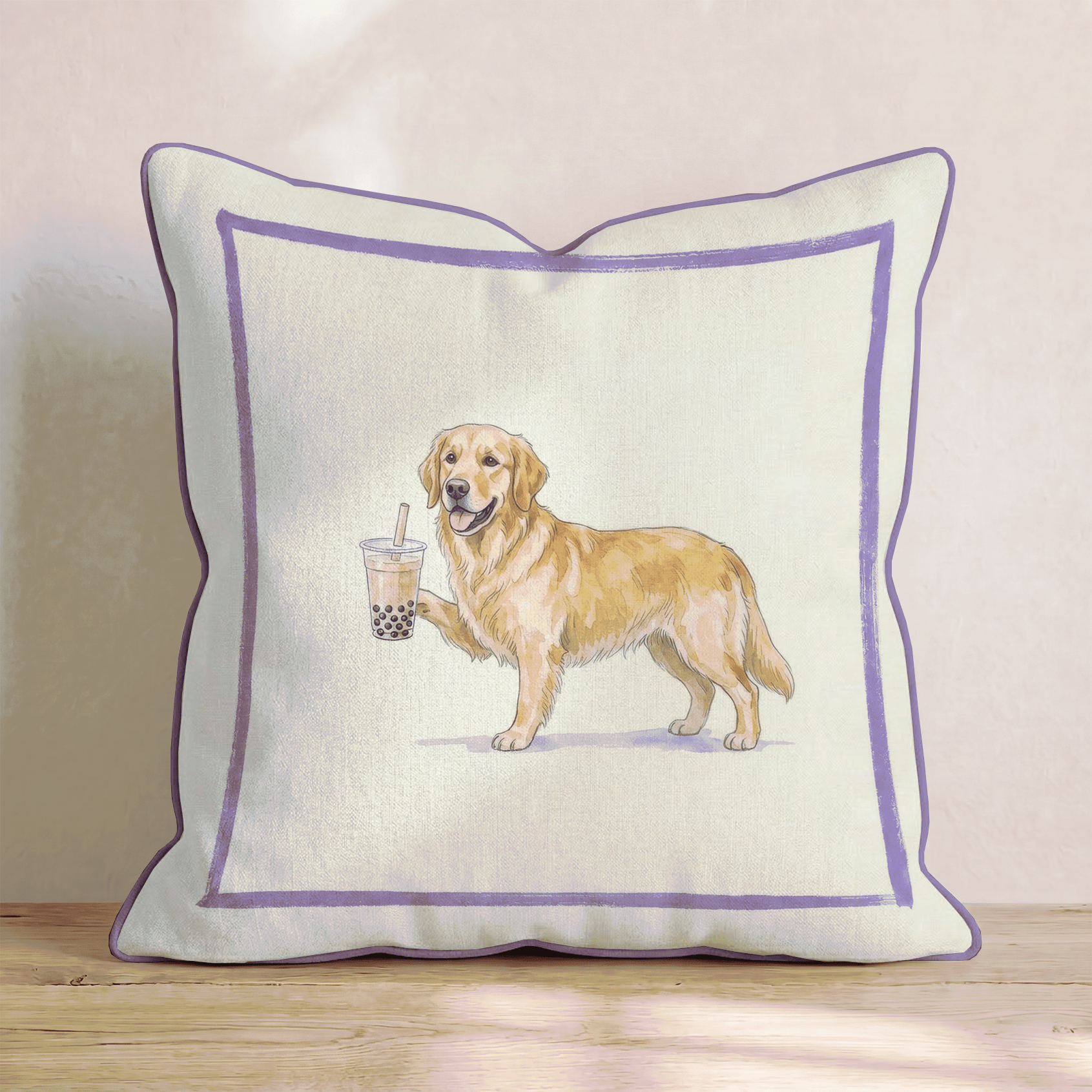 Boba Golden Retriever Throw Pillow - Hillcroft Home