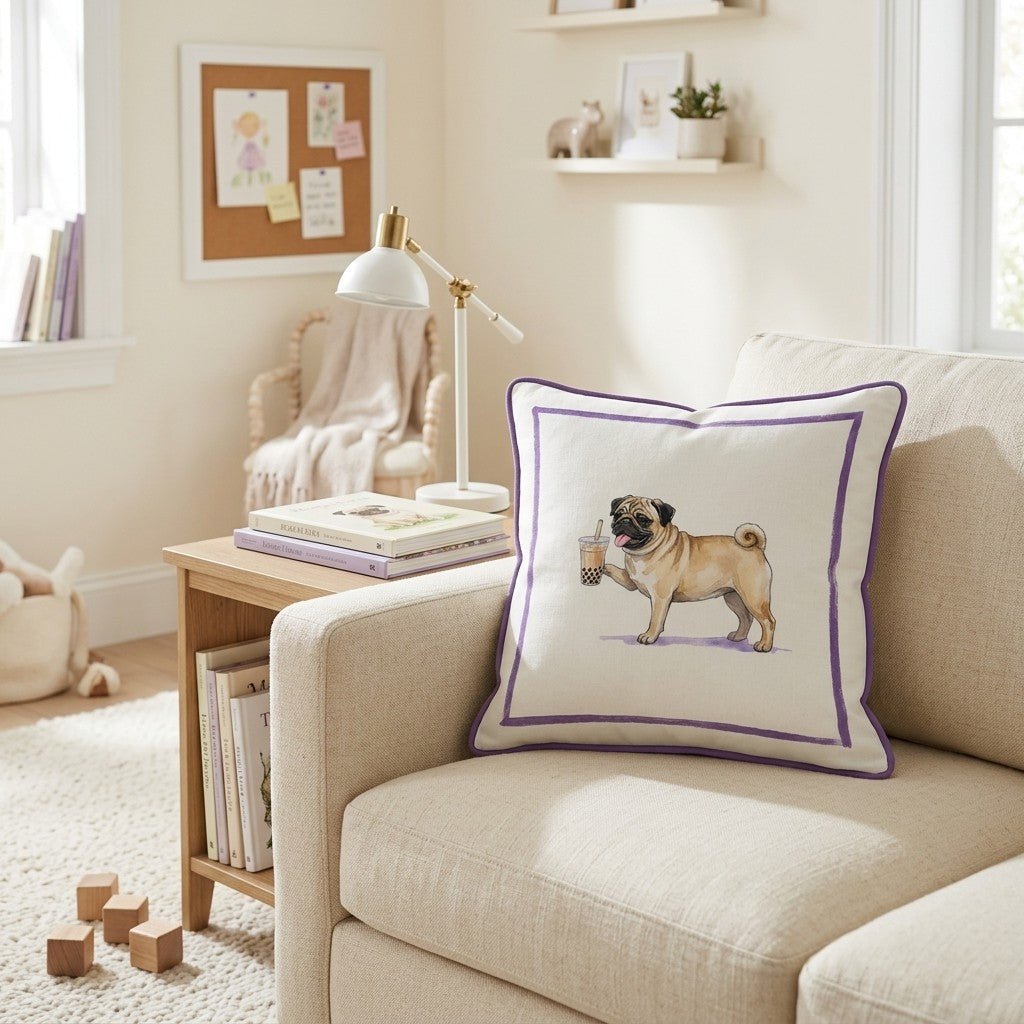 Boba Pug Throw Pillow - Hillcroft Home