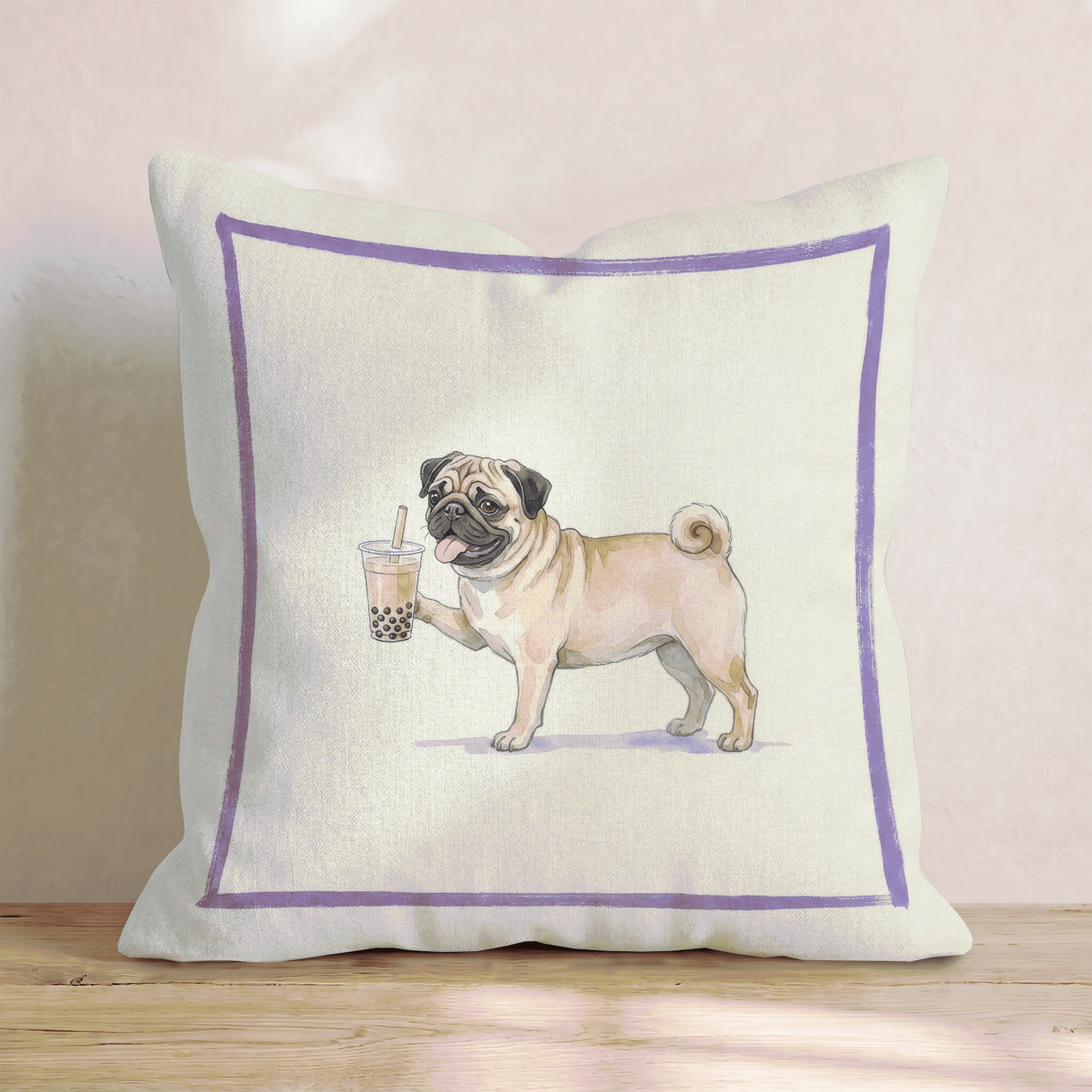 Boba Pug Throw Pillow - Hillcroft Home
