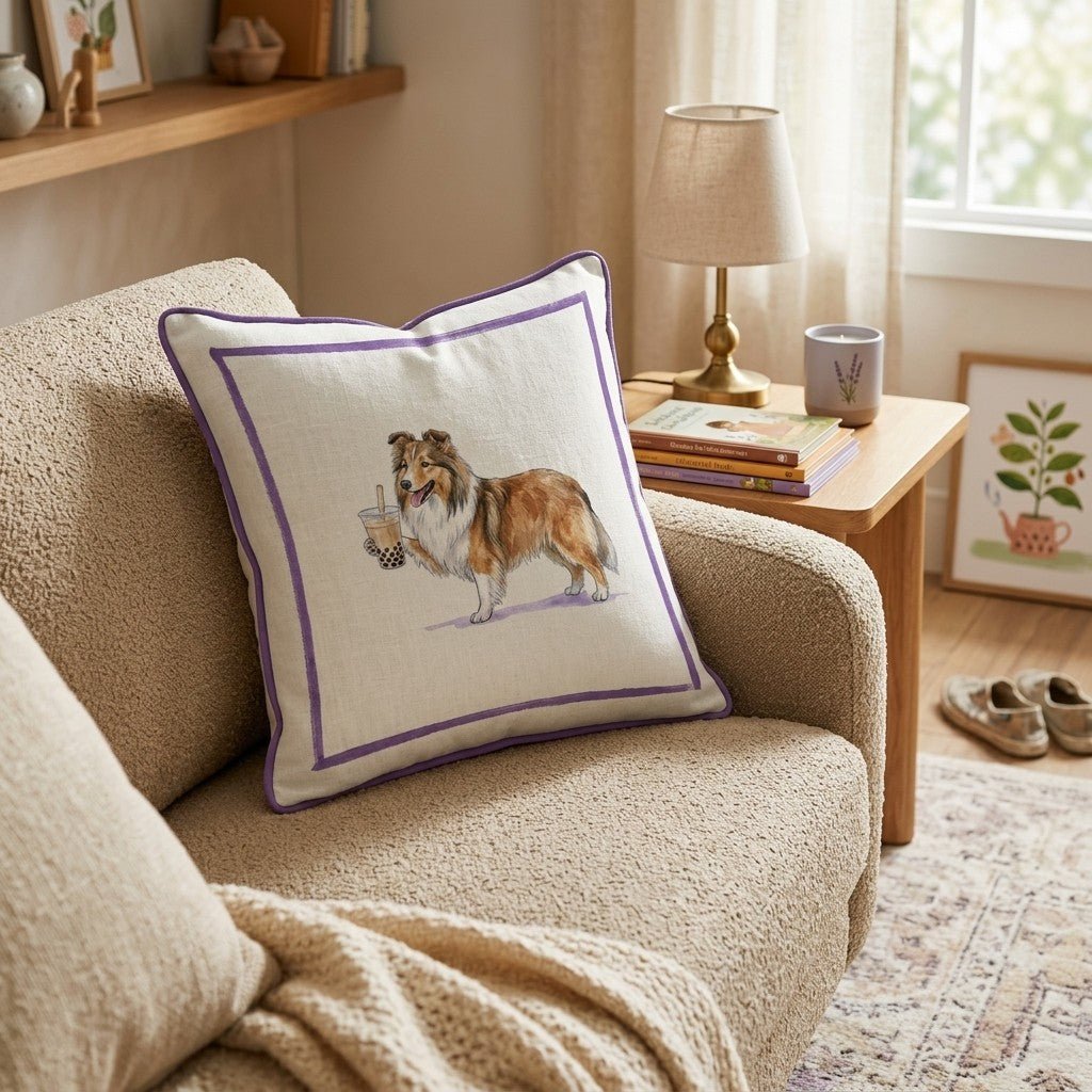 Boba Sheltie Throw Pillow - Hillcroft Home