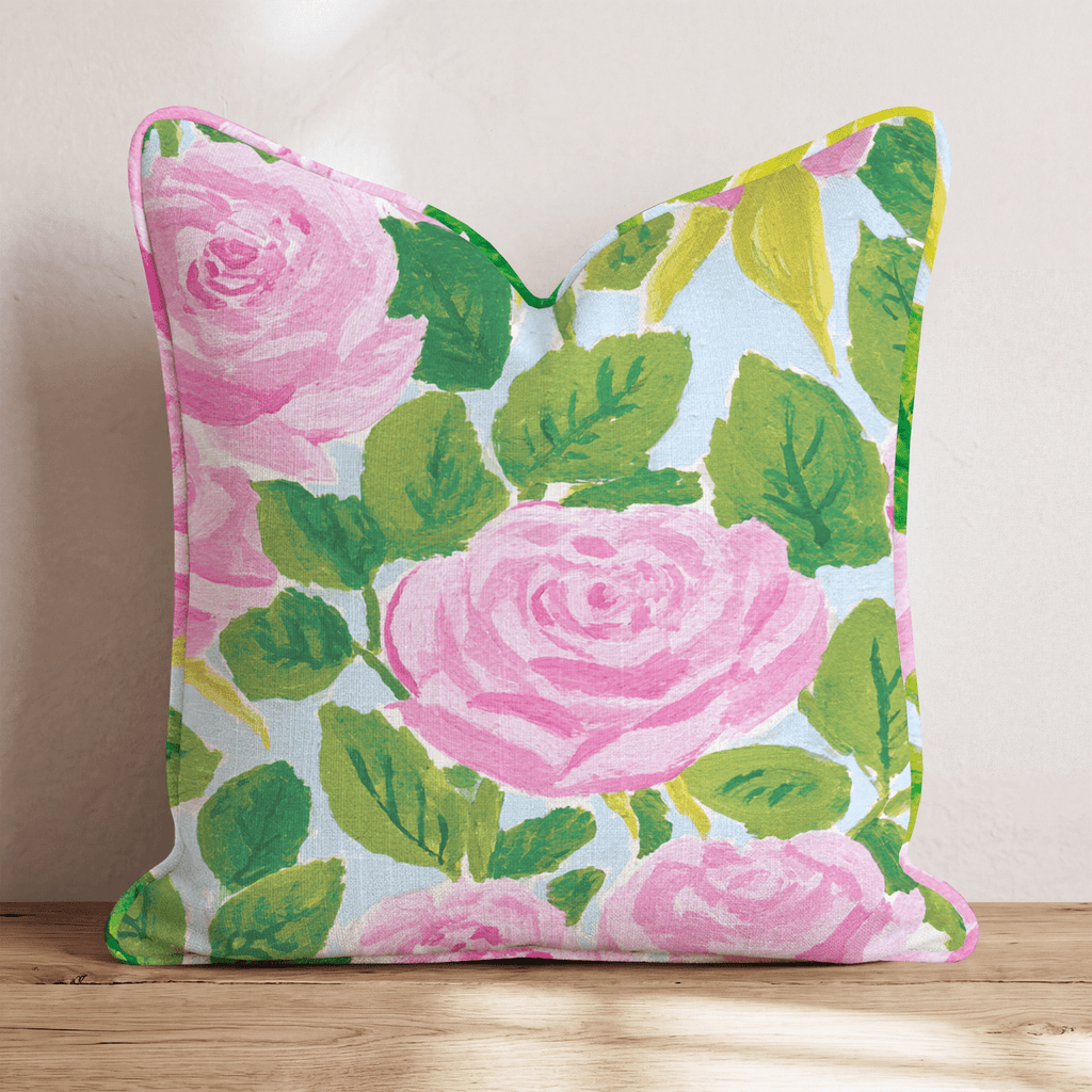 Bold Rose Blue Sky Throw Pillow - Hillcroft Home