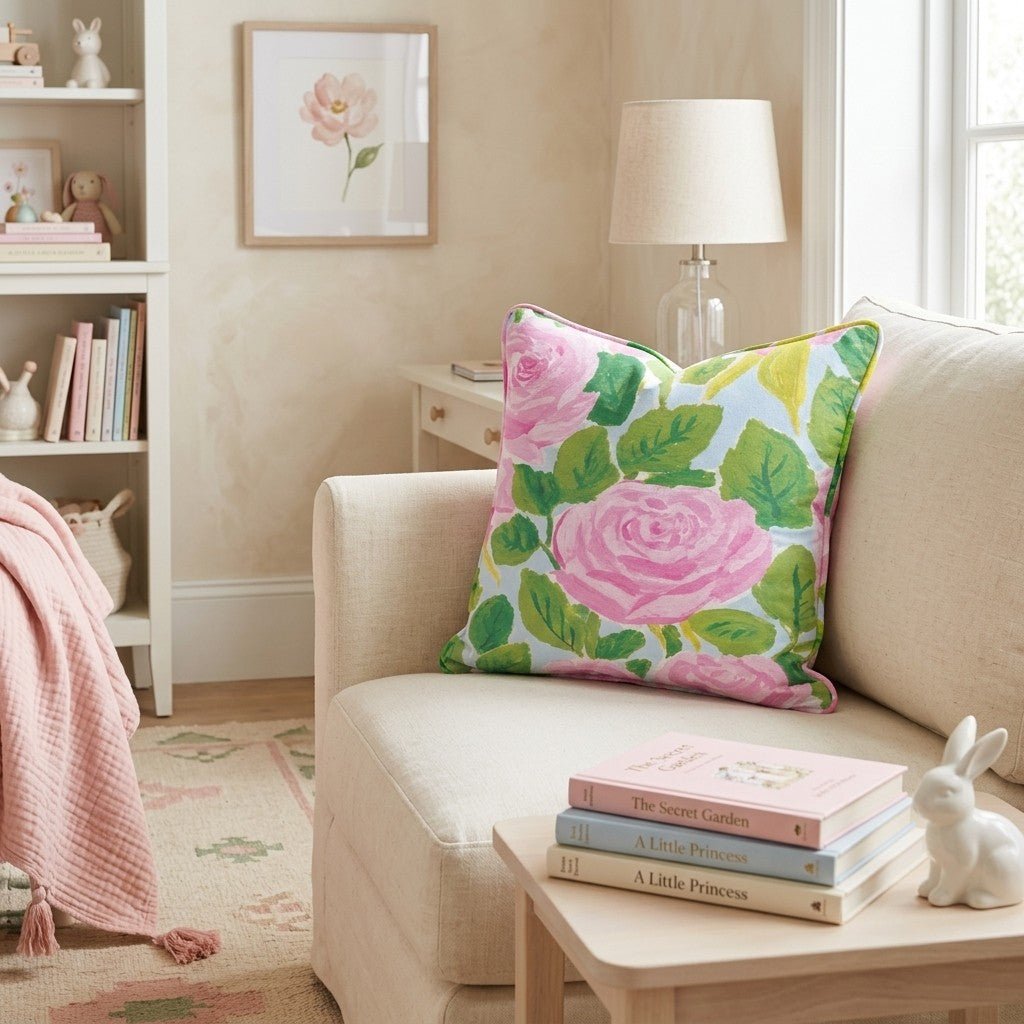 Bold Rose Blue Sky Throw Pillow - Hillcroft Home